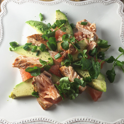 Grapefruit and Avocado Salad with Cedar Plank Salmon A Recipe